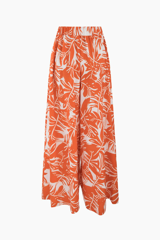 Y2K Aesthetic Knot Front Blouse with Leaves Print Wide Leg Pants Set