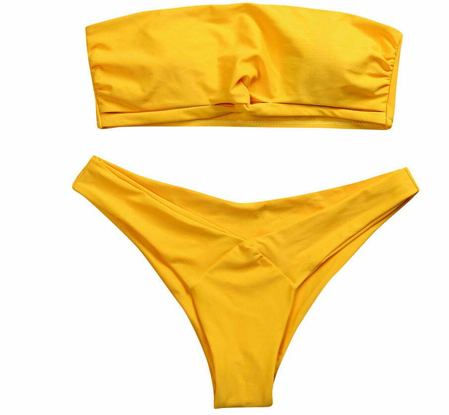 Y2K Aesthetic Knotted Bandeau Bikini Set - Coquette Fashion, Grunge Style, Cute Tops