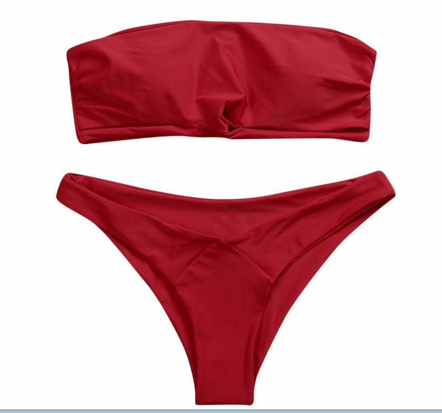 Y2K Aesthetic Knotted Bandeau Bikini Set - Coquette Fashion, Grunge Style, Cute Tops