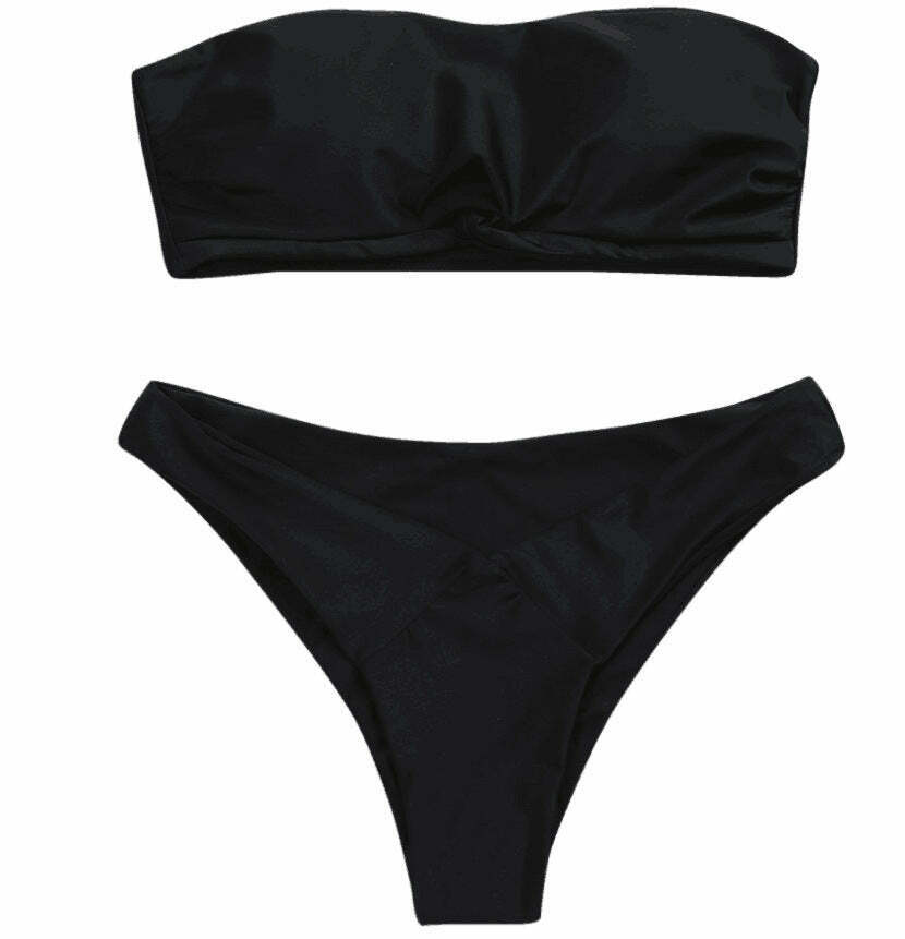 Y2K Aesthetic Knotted Bandeau Bikini Set - Coquette Fashion, Grunge Style, Cute Tops