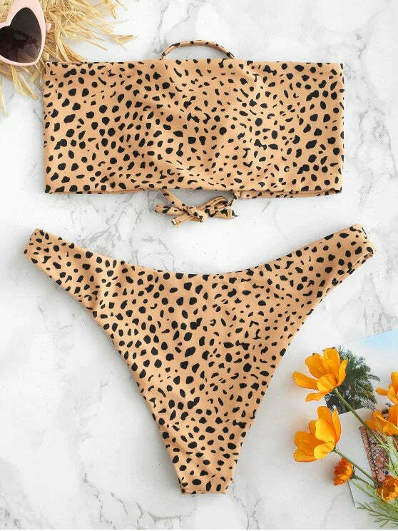 Y2K Aesthetic Lace-up Bikini Set with Pretty Back Detail - Women's Fashion