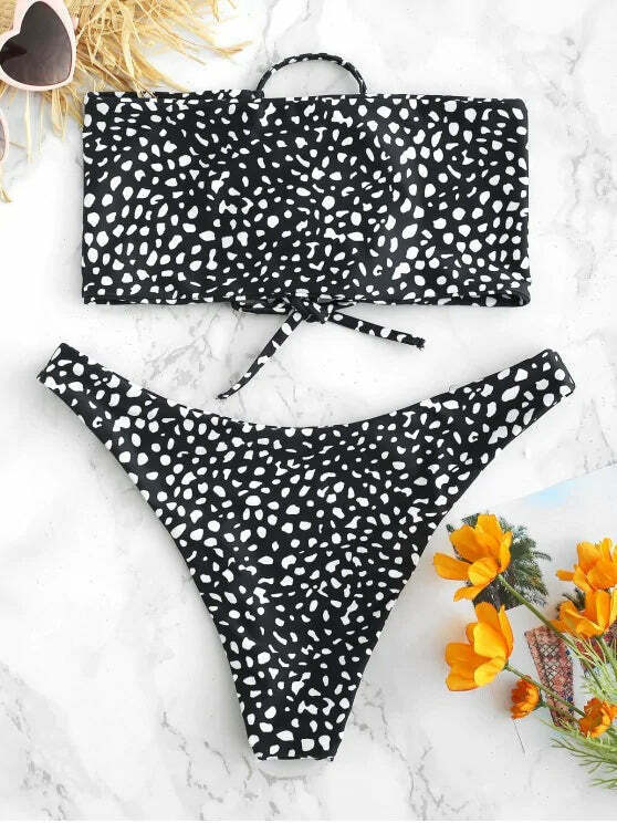 Y2K Aesthetic Lace-up Bikini Set with Pretty Back Detail - Women's Fashion