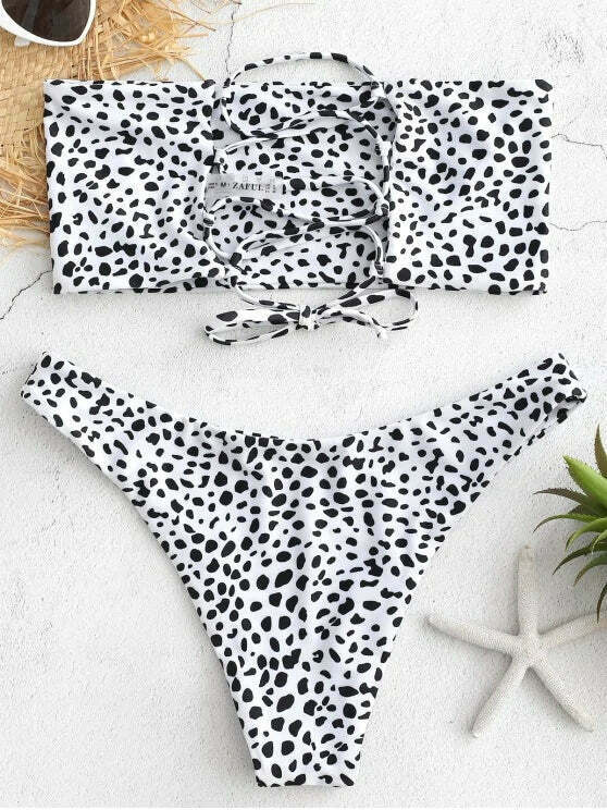 Y2K Aesthetic Lace-up Bikini Set with Pretty Back Detail - Women's Fashion