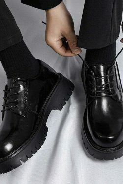 Y2K Aesthetic Lace-Up Chunky Sole Derby Shoes - Coquette Fashion with Grunge &