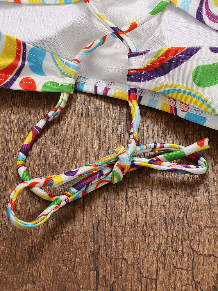 Y2K Aesthetic Lace-Up High Neck Colorful String Bikini Swimsuit