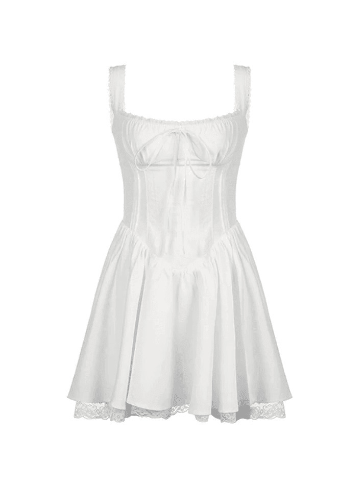 Y2K Aesthetic Lace Panel Pleated Dress for Women - Coquette & Grunge Style Fashion Statement