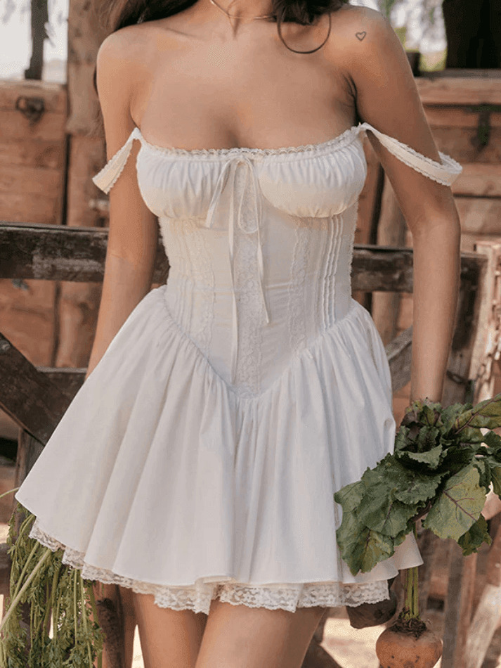 Y2K Aesthetic Lace Panel Pleated Dress for Women - Coquette & Grunge Style Fashion Statement