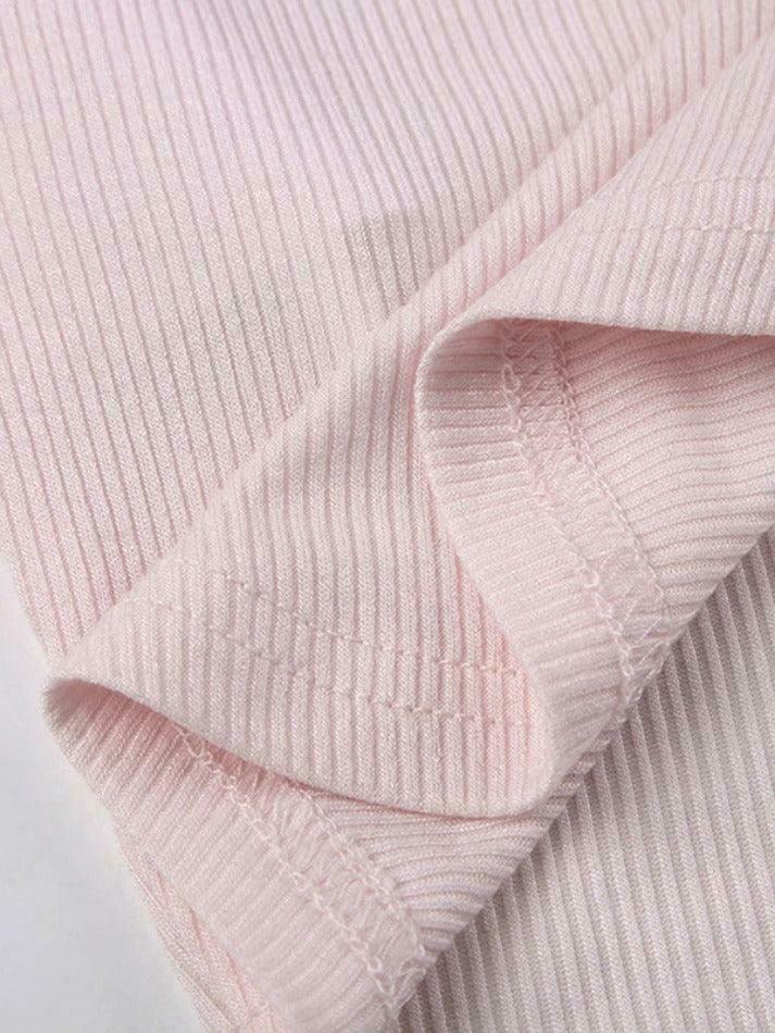 Y2K Aesthetic Lace Splice Tie Front Square Neck Long Sleeve Knit Top