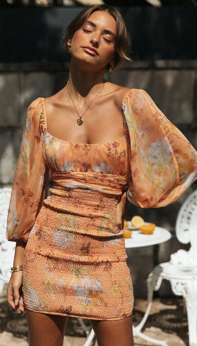Y2K Aesthetic Lantern Sleeves Open Back Dress for Women - Coquette Style Grunge Fashion