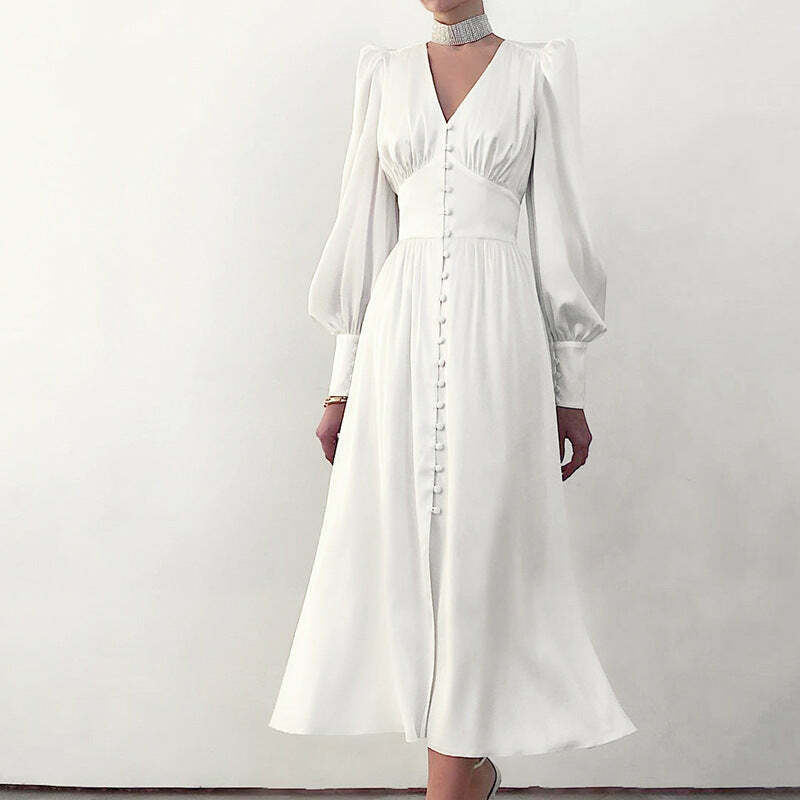 Y2K Aesthetic Lantern Sleeves Satin Dress for Women - Coquette & Grunge Style Fashion