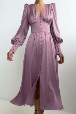 Y2K Aesthetic Lantern Sleeves Satin Dress for Women - Coquette & Grunge Style Fashion