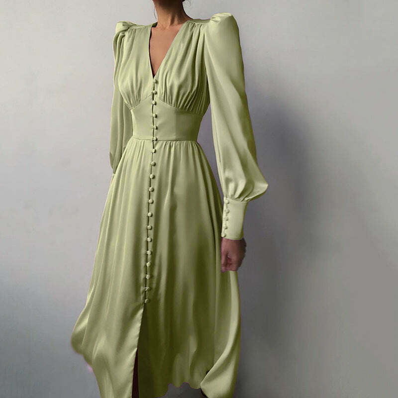 Y2K Aesthetic Lantern Sleeves Satin Dress for Women - Coquette & Grunge Style Fashion