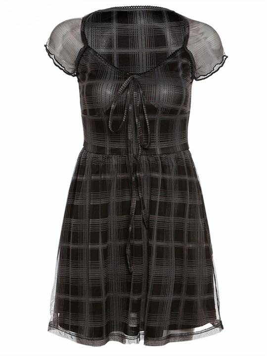 Y2K Aesthetic Lattice Mini Dress - Coquette Grunge Fashion, Pastel Goth Vibes