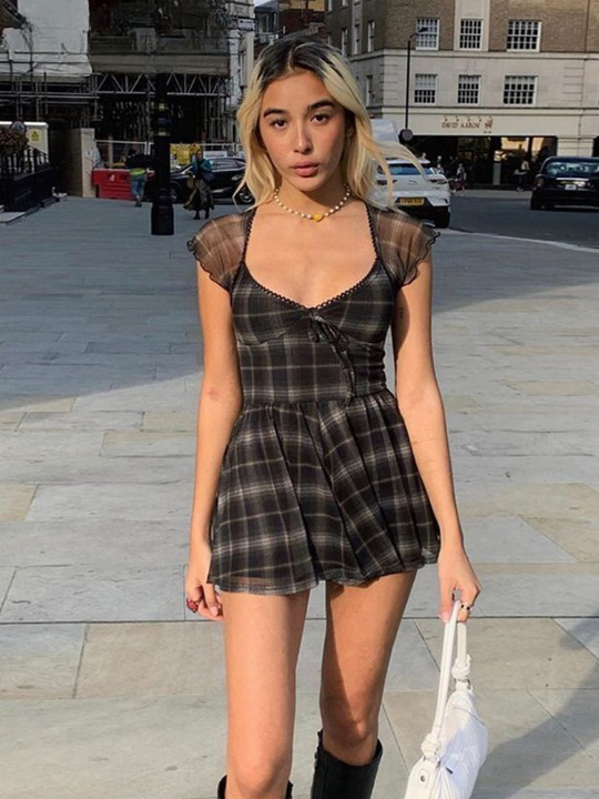 Y2K Aesthetic Lattice Mini Dress - Coquette Grunge Fashion, Pastel Goth Vibes