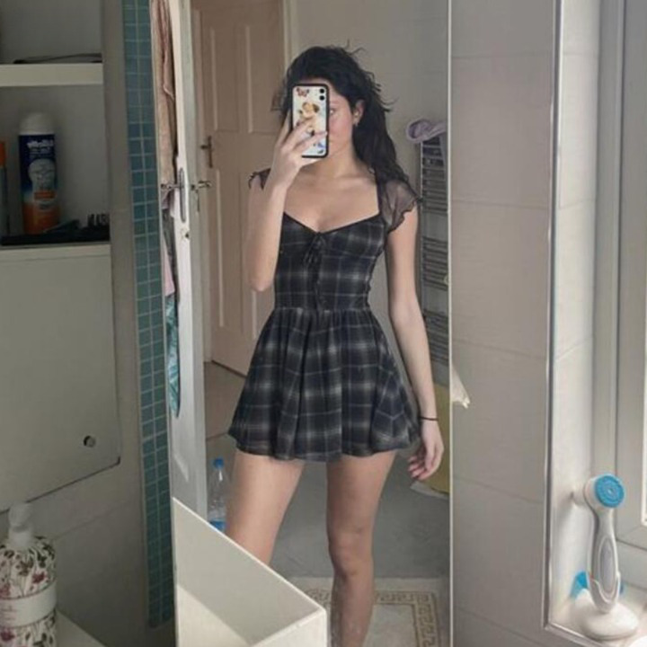 Y2K Aesthetic Lattice Mini Dress - Coquette Grunge Fashion, Pastel Goth Vibes