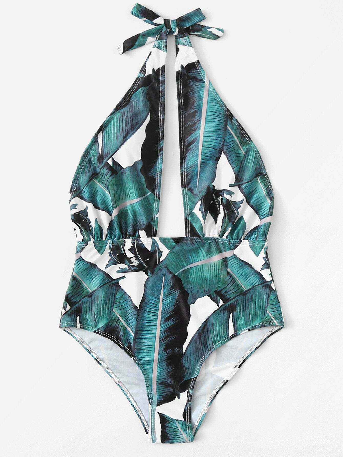 Y2K Aesthetic Leaf Backless Spaghetti Straps Swimsuit for Women - Coquette & Grunge Fashion