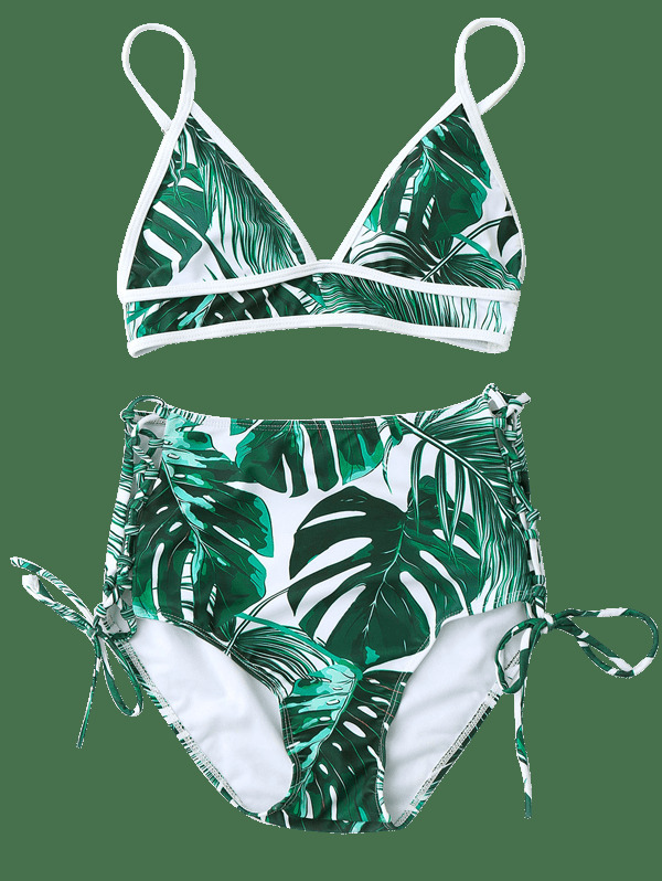 Y2K Aesthetic Leaf High Cut Cami Print Bikini for Niche Women Fashion