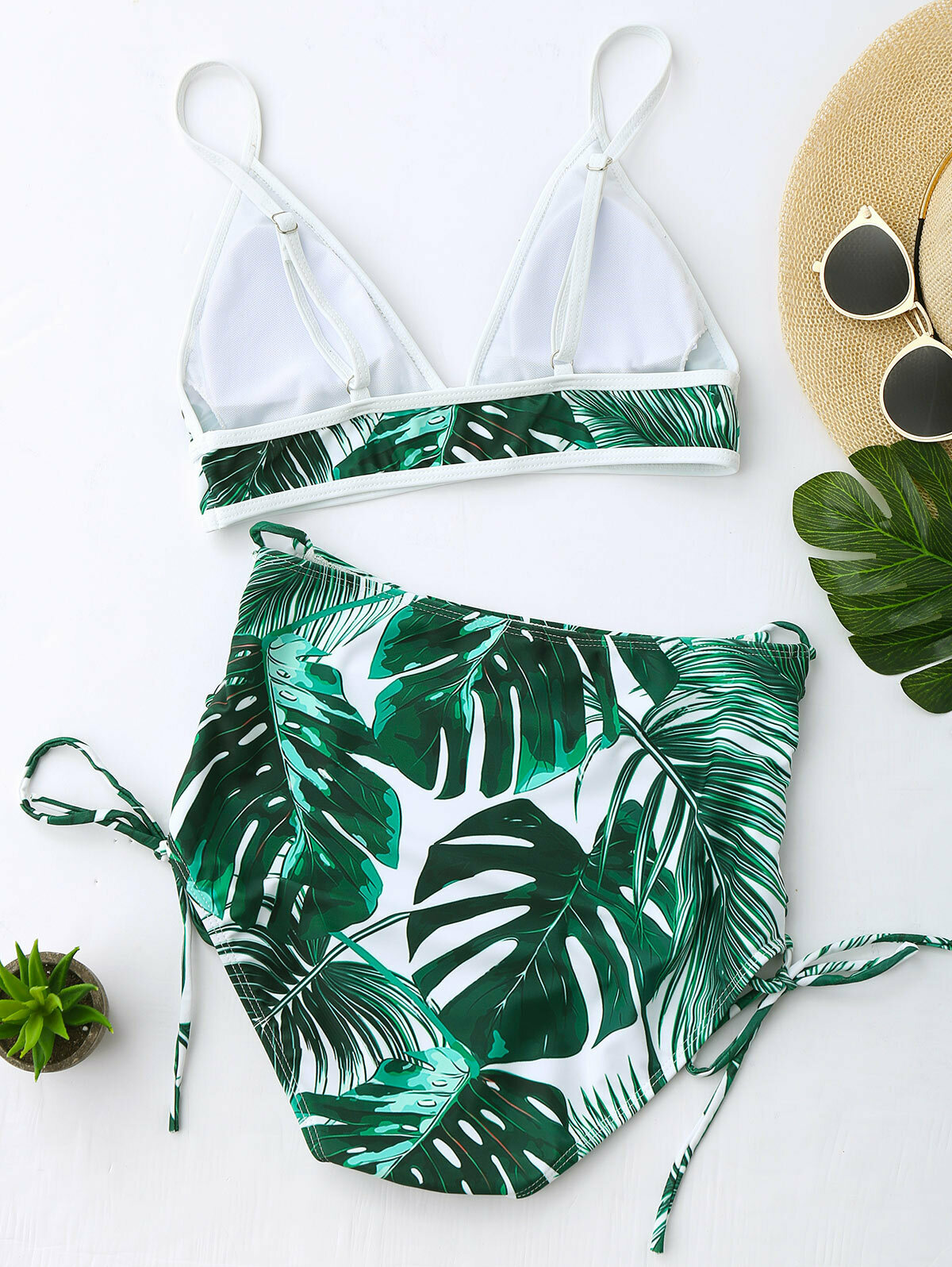 Y2K Aesthetic Leaf High Cut Cami Print Bikini for Niche Women Fashion