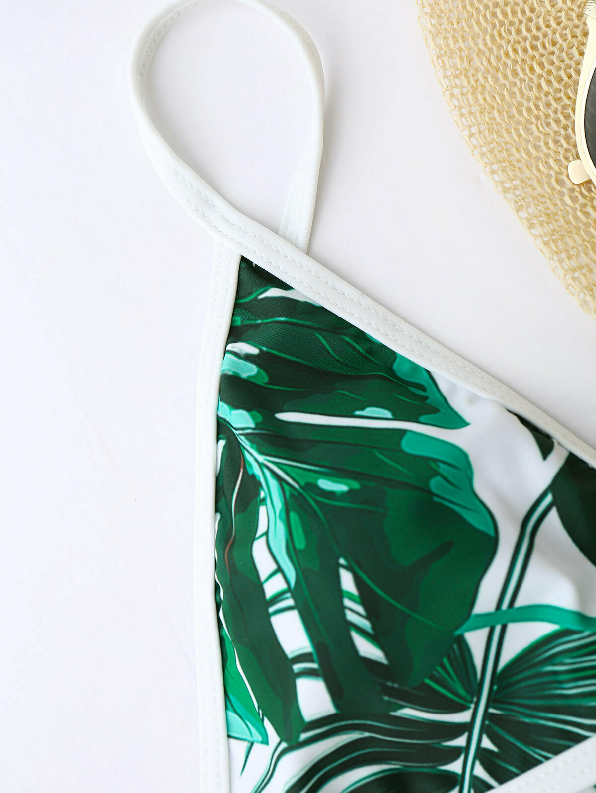 Y2K Aesthetic Leaf High Cut Cami Print Bikini for Niche Women Fashion