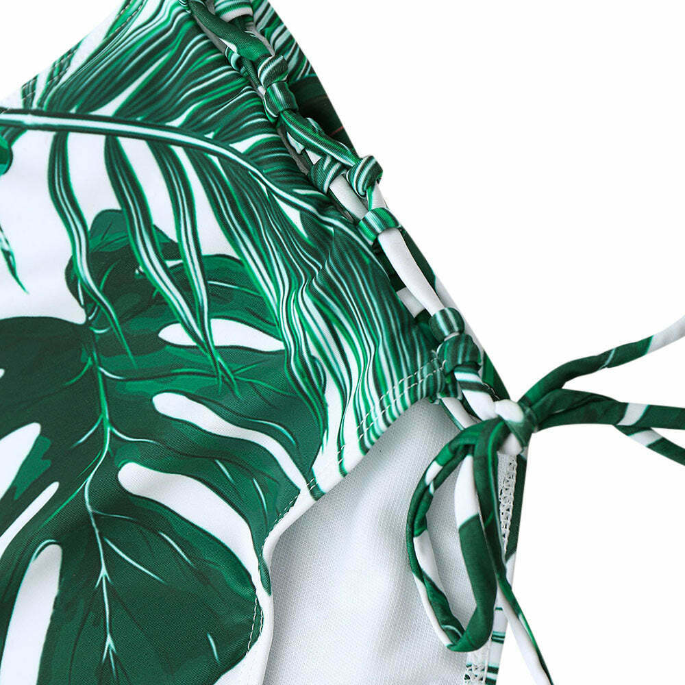 Y2K Aesthetic Leaf High Cut Cami Print Bikini for Niche Women Fashion