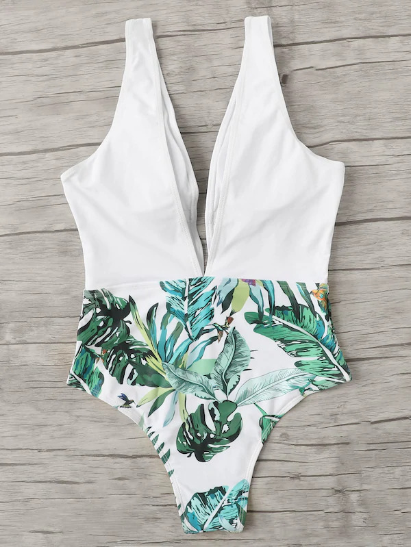 Y2K Aesthetic Leaf Print Swimsuit for Women - Coquette Style Grunge Fashion
