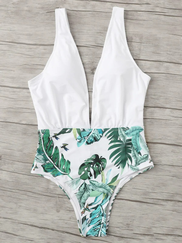 Y2K Aesthetic Leaf Print Swimsuit for Women - Coquette Style Grunge Fashion