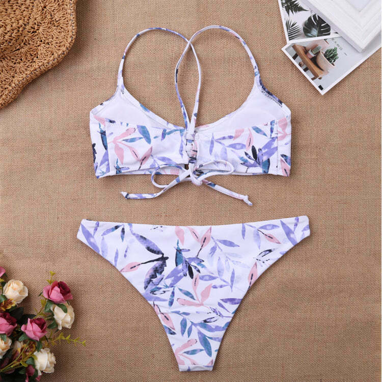 Y2K Aesthetic Leaf Spaghetti Straps Bikini Set for Women - Coquette & Grunge Style Fashion