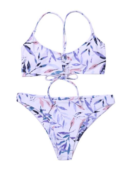 Y2K Aesthetic Leaf Spaghetti Straps Bikini Set for Women - Coquette & Grunge Style Fashion
