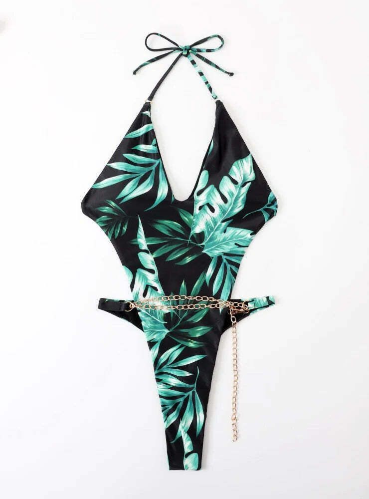 Y2K Aesthetic Leaf Swimsuit - Women's One-Piece Bikini for Niche Fashion