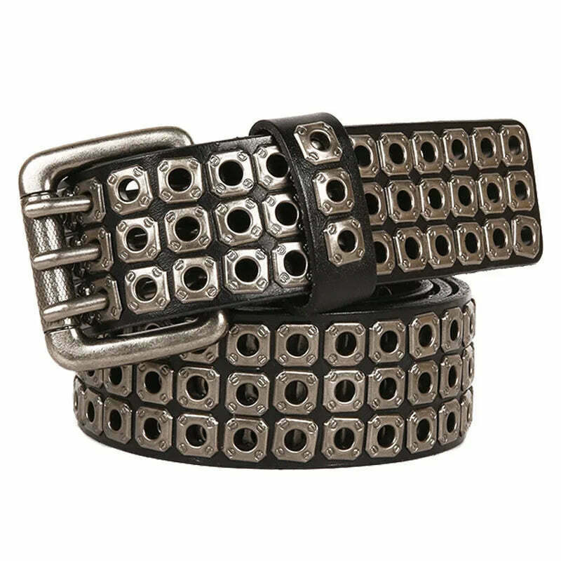 Y2K Aesthetic Leather Rivet Studded Belt for Women - Coquette Grunge Style Cargo Skirt Accessory