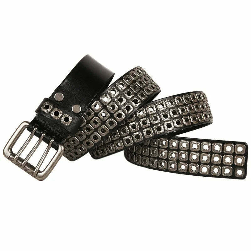 Y2K Aesthetic Leather Rivet Studded Belt for Women - Coquette Grunge Style Cargo Skirt Accessory