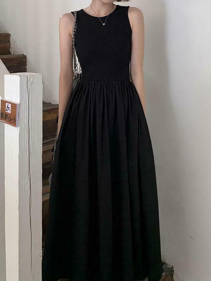 Y2K Aesthetic Leisure Crew Neck Long Dress - Coquette Style for Women's Fashion
