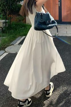 Y2K Aesthetic Leisure Crew Neck Long Dress - Coquette Style for Women's Fashion
