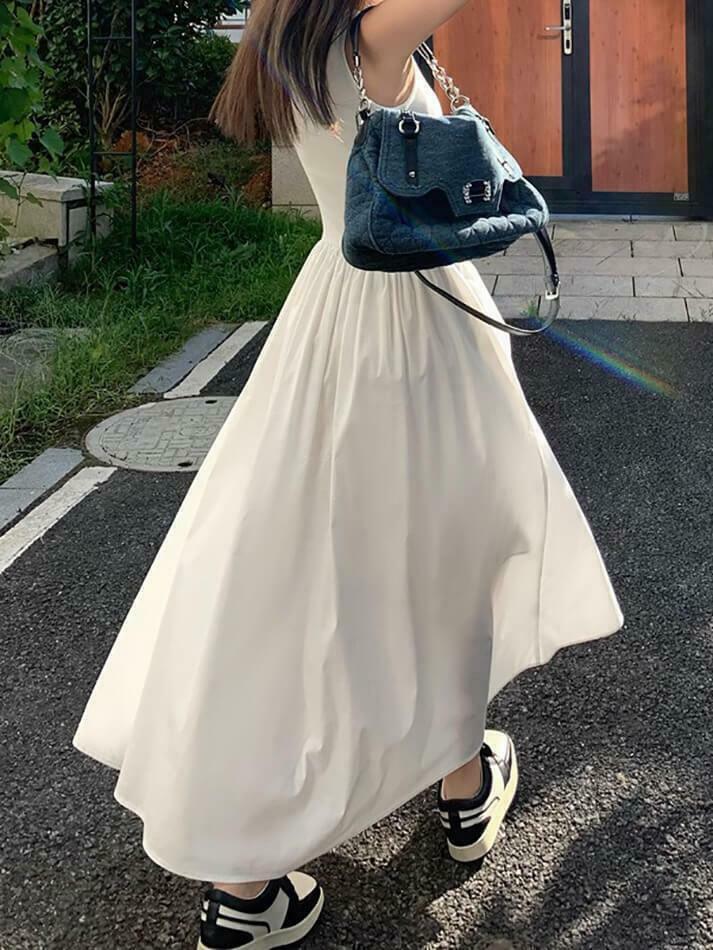 Y2K Aesthetic Leisure Crew Neck Long Dress - Coquette Style for Women's Fashion