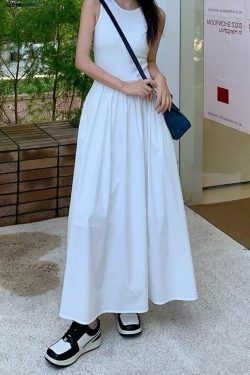 Y2K Aesthetic Leisure Crew Neck Long Dress - Coquette Style for Women's Fashion
