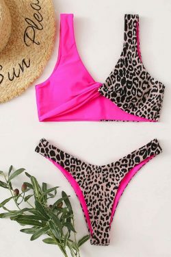 Y2K Aesthetic Leopard Bikini with Sexy Contrast Stitching - Coquette Fashion for Women