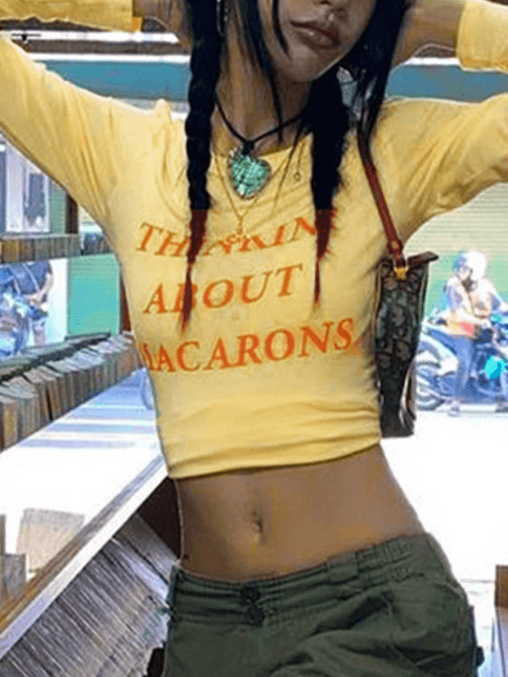 Y2K Aesthetic Letter Print Crop Tee: Coquette & Grunge Style, Cute Tops, Pastel Goth, Cargo Skirt