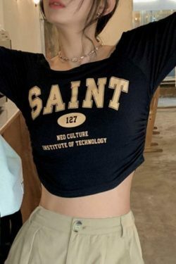 Y2K Aesthetic Letter Print Off Shoulder Tee for Women - Coquette Grunge Style Fashion Top