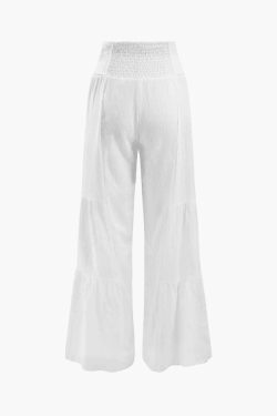 Y2K Aesthetic Linen Tie Waist Wide Leg Pants - Coquette Grunge with Pastel Goth Touch