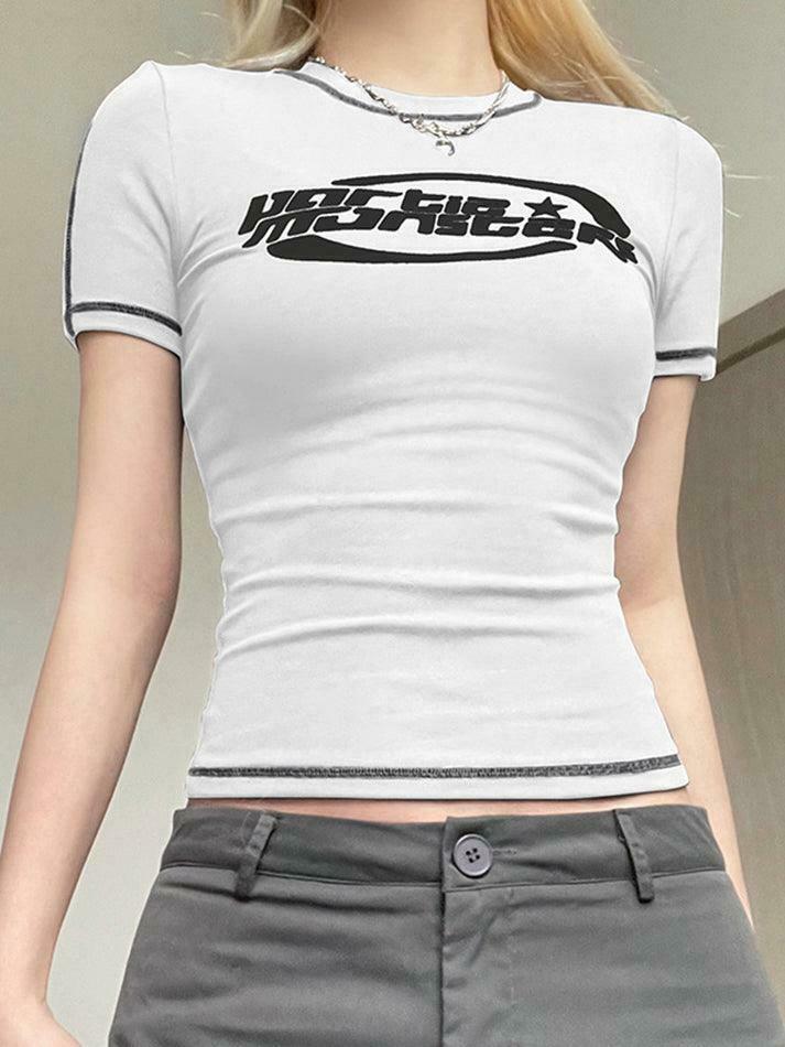 Y2K Aesthetic Logo Tee: Coquette Grunge Style, Cute Tops, Pastel Goth, Cargo Skirt