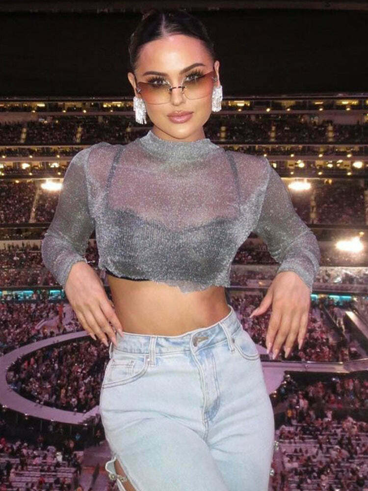 Y2K Aesthetic Long-Sleeve Crop Top: Coquette Style Navel-Baring Tee for Women's Fashion