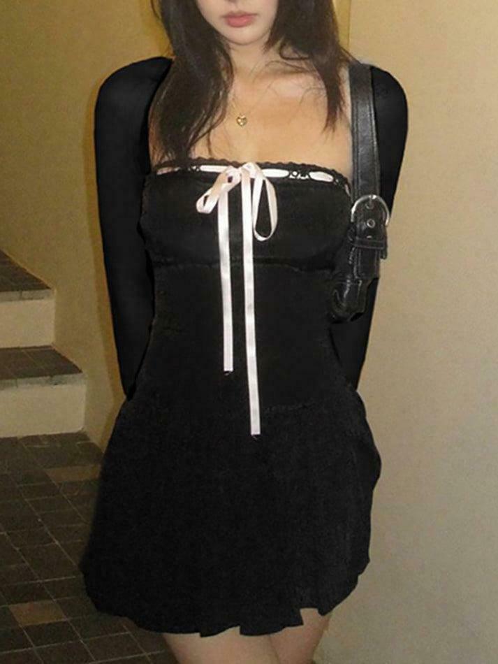Y2K Aesthetic Long-Sleeve Square Neck Mini Pleated Dress for Women - Coquette Style Grunge Fashion