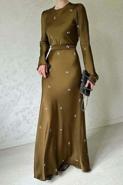 Y2K Aesthetic Long-Sleeved Belt Slimming Hip Dress - Coquette Grunge with Pastel Goth Vibes