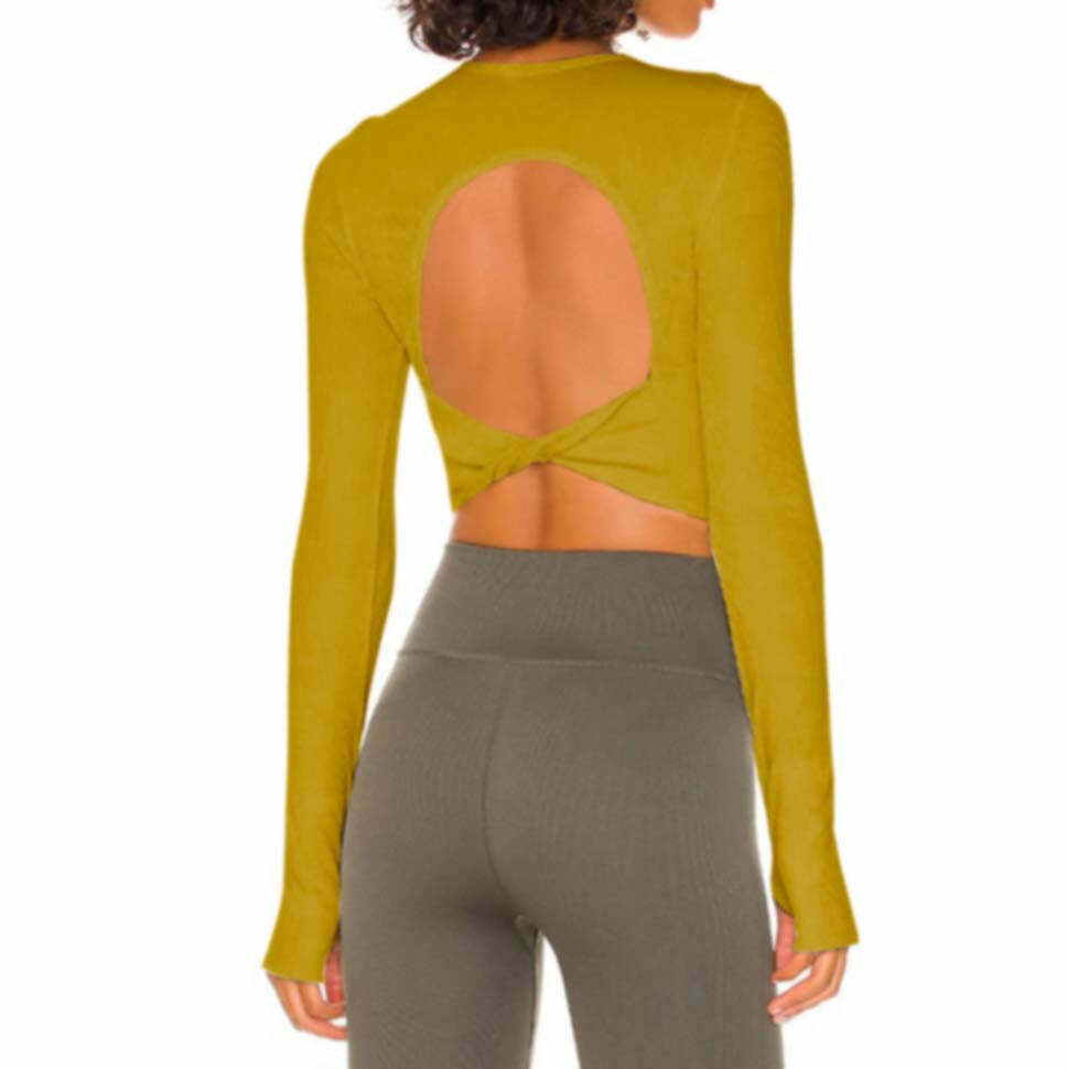 Y2K Aesthetic Long-Sleeved Threaded Yoga Belt Chest Pad Top - Coquette Grunge Style