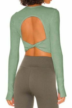 Y2K Aesthetic Long-Sleeved Threaded Yoga Belt Chest Pad Top - Coquette Grunge Style