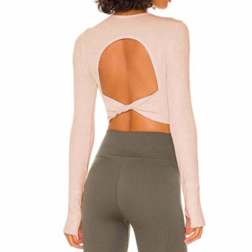 Y2K Aesthetic Long-Sleeved Threaded Yoga Belt Chest Pad Top - Coquette Grunge Style
