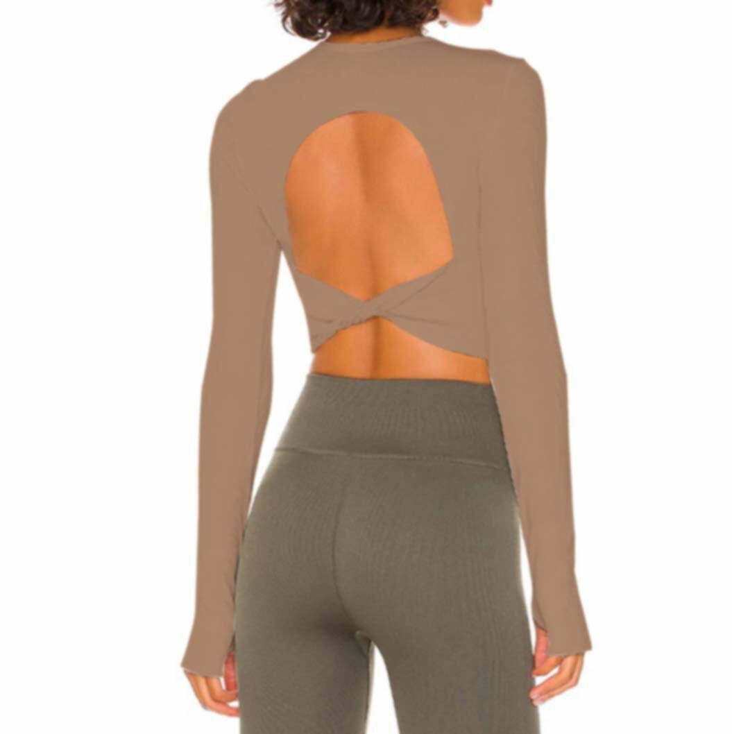 Y2K Aesthetic Long-Sleeved Threaded Yoga Belt Chest Pad Top - Coquette Grunge Style