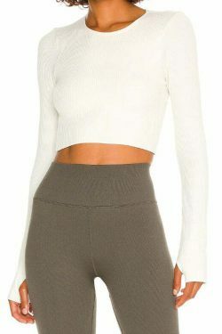 Y2K Aesthetic Long-Sleeved Threaded Yoga Belt Chest Pad Top - Coquette Grunge Style