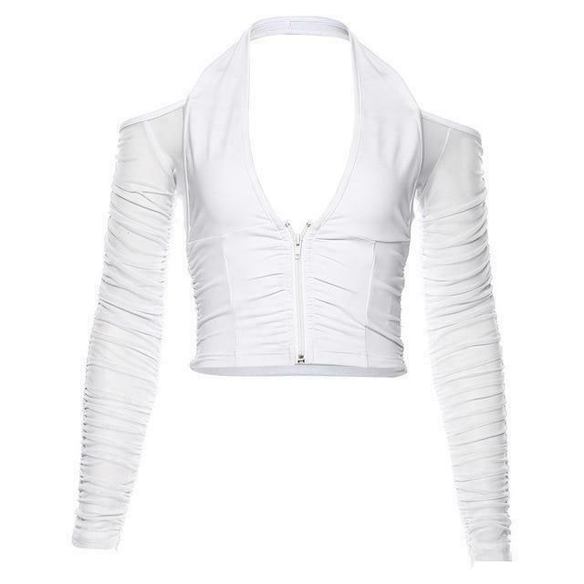 Y2K Aesthetic Long Sleeve Cold Shoulder Sheer Top for Women - Coquette Style Grunge Fashion