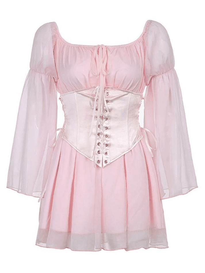 Y2K Aesthetic Long Sleeve Corset Mini Dress - Coquette Style for Women's Fashion